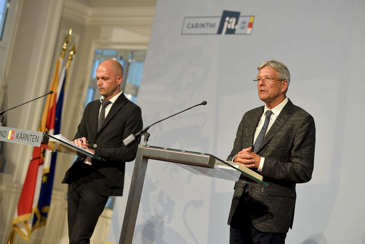 Pressekonferenz Schule im Herbst; Corona-Maßnahmen in Kärntner Bildungseinrichtungen mit LH Peter Kaiser und <br/>Bildungsdirektor Robert Klinglmair; Foto: LPD Kärnten/Bauer;