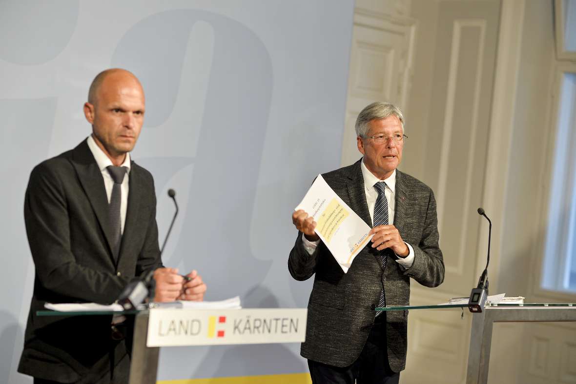 Pressekonferenz Schule im Herbst; Corona-Maßnahmen in Kärntner Bildungseinrichtungen mit LH Peter Kaiser und <br/>Bildungsdirektor Robert Klinglmair; Foto: LPD Kärnten/Bauer;