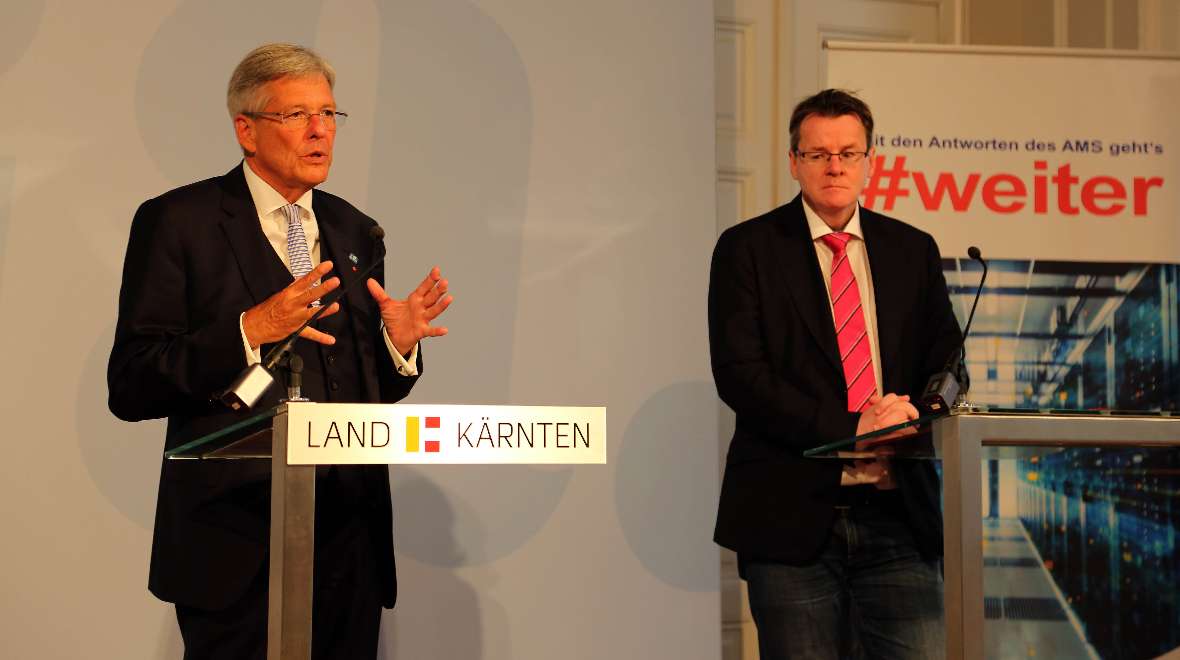 PK "Mehr Pädagogik, weniger Verwaltung - administrative Unterstützung für Kärntens Schulen". LH Peter Kaiser und Peter Wedenig